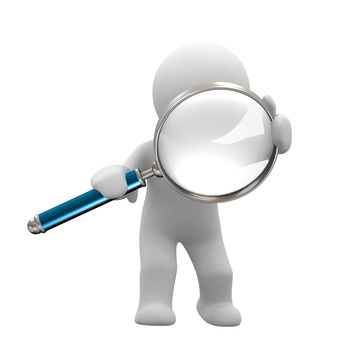 Ein Männchen hält eine überpropotional große Lupe vor dem Gesicht. Als Symbol für "in Details gehend"_ von Userfriend Usability Agentur, auf userfriend.de